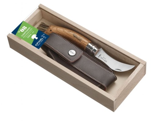 Nóż Opinel Inox dla grzybiarzy , naturalny dąb, szczotka z włosia dzika