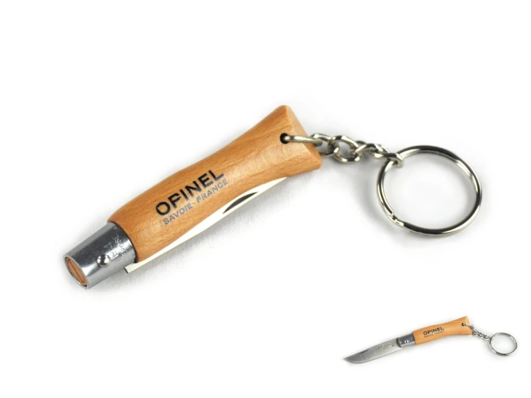 Nóż Opinel 04 składany brelok bukowy - otwarty vs zamknięty