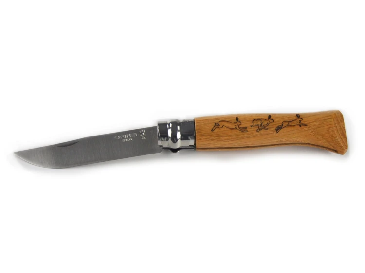 Nóż Opinel ANIMALIA ZAJĄC drewno dębowe , No 08 , składany