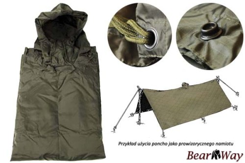 Poncho przeciwdeszczowe rip-stop - peleryna przeciwdeszczowa, duża, rip-stop, oliwkowa, krój US Army