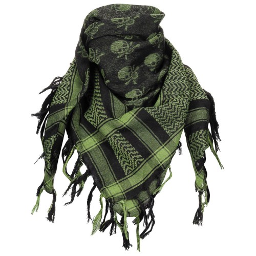 Shemagh - arafatka, 100% bawełna, SKULL olive/black