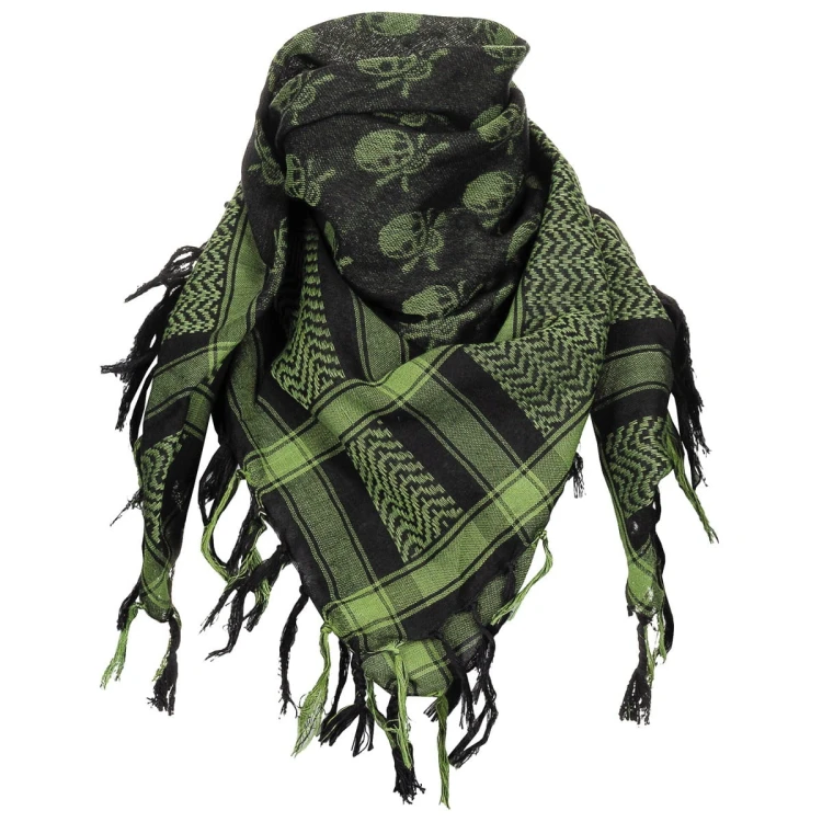 Shemagh - arafatka, 100% bawełna, SKULL olive/black