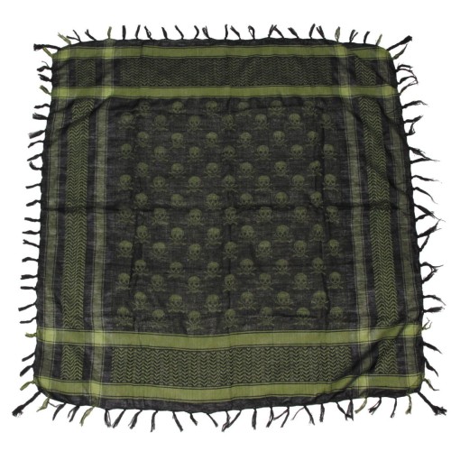 Shemagh - arafatka, 100% bawełna, SKULL olive/black