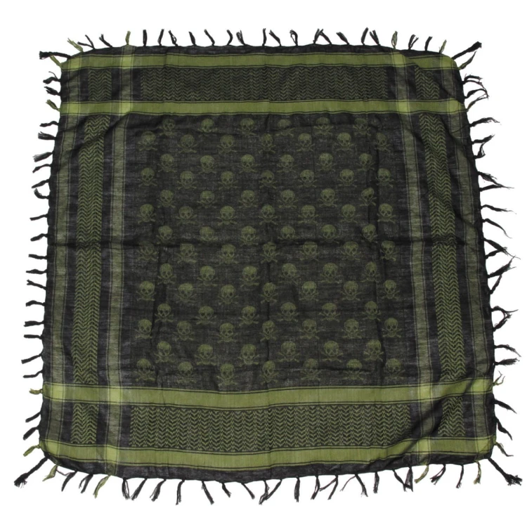 Shemagh - arafatka, 100% bawełna, SKULL olive/black