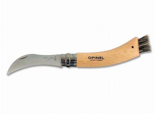 Nóż Opinel Inox dla grzybiarzy , naturalny buk, szczotka z włosia dzika