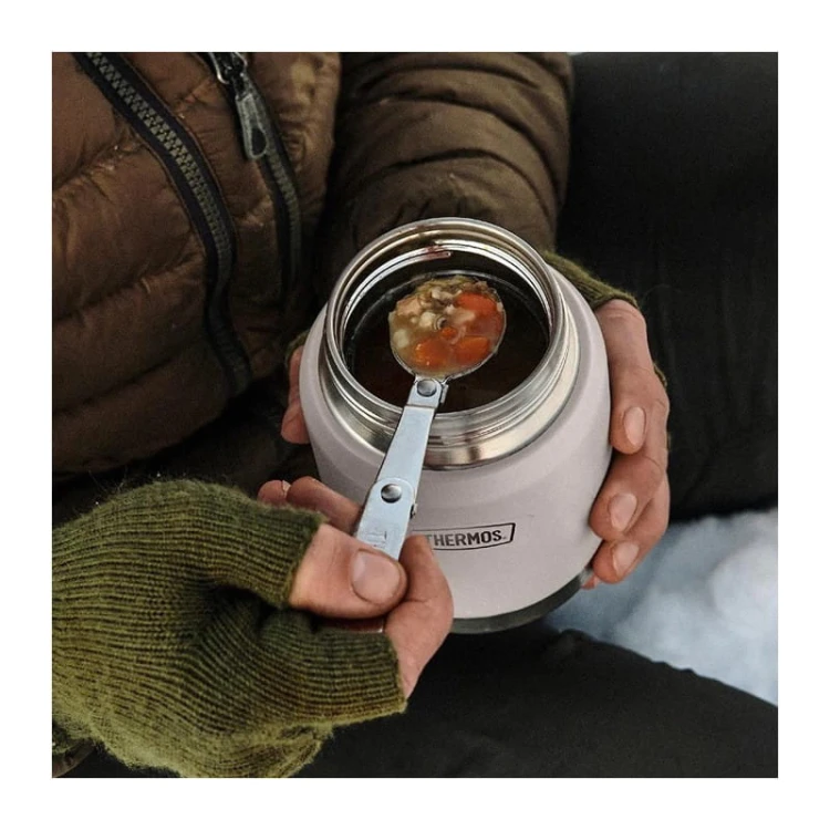 Termos na jedzenie z składaną łyżką i kubkiem, Thermos Icon – nierdzewny