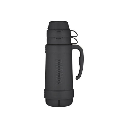 Szklany termos Thermos z dwoma kubkami 1.8 L, próżniowy, czarny, widok z boku