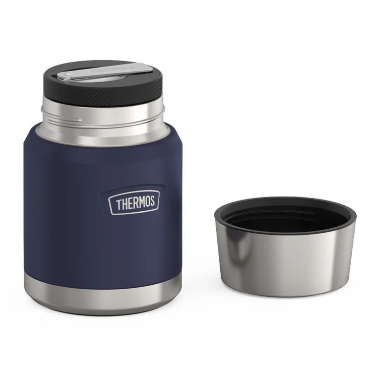 Termos na jedzenie z składaną łyżką i kubkiem, Thermos Icon 470 ml – niebieski