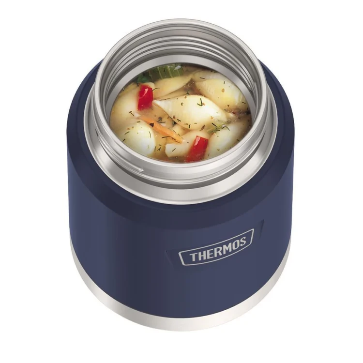 Termos na jedzenie z składaną łyżką i kubkiem, Thermos Icon 470 ml – niebieski