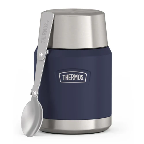 Termos na jedzenie z składaną łyżką i kubkiem, Thermos Icon 470 ml – niebieski