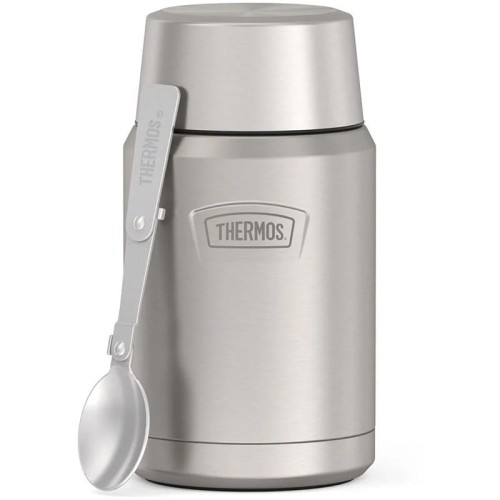 Termos na jedzenie z składaną łyżką i kubkiem, Thermos Icon 710 ml – srebrny