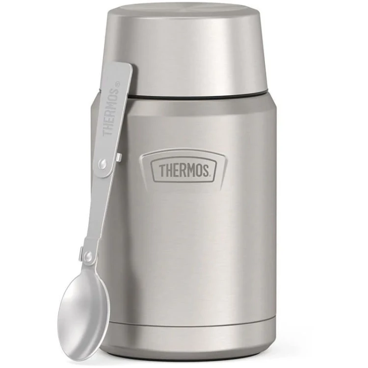 Termos na jedzenie z składaną łyżką i kubkiem, Thermos Icon 710 ml – srebrny