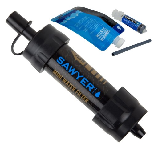Filtr Sawyer Mini - MINI 105  z akcesoriami - lekki i przenośny filtr do wody do użycia w terenie i podczas wyjazdu. Słomkowy. Wersja czarna.