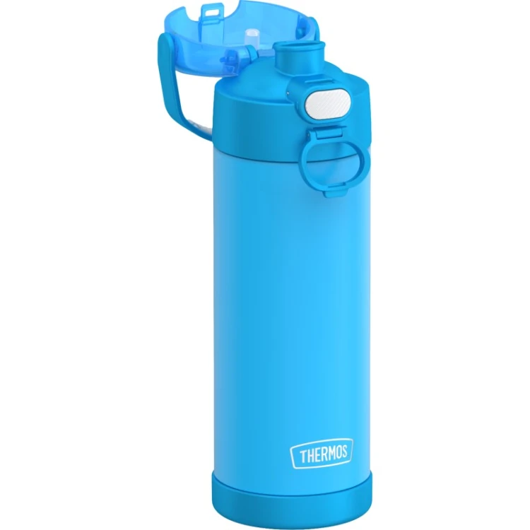 Thermos FUNtainer - termos dziecięcy z nakrętką nawadniającą – neonowo niebieski 470 ml