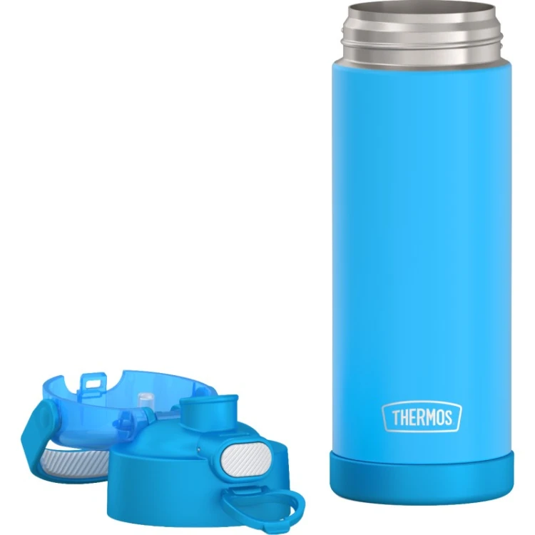Thermos FUNtainer - termos dziecięcy z nakrętką nawadniającą – neonowo niebieski 470 ml