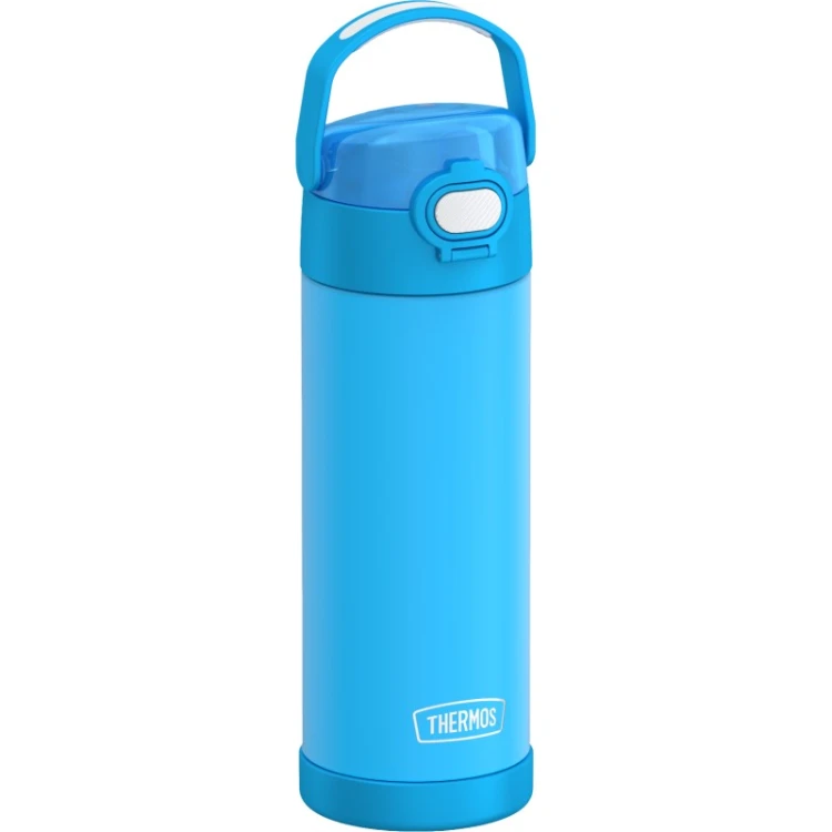 Thermos FUNtainer - termos dziecięcy z nakrętką nawadniającą – neonowo niebieski 470 ml