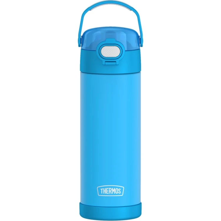 Thermos FUNtainer - termos dziecięcy z nakrętką nawadniającą – neonowo niebieski 470 ml