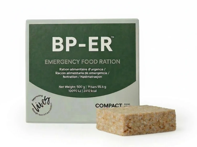 BP-ER Emergency Food Ration 500g - żywność przetrwaniowa długoterminowa. Produkt to skompresowana racja żywnościowa w formie 9 batonów, idealna do zestawów ucieczkowych (Bug Out Bag) oraz jako zapas strategiczny o długim  terminie przydatności