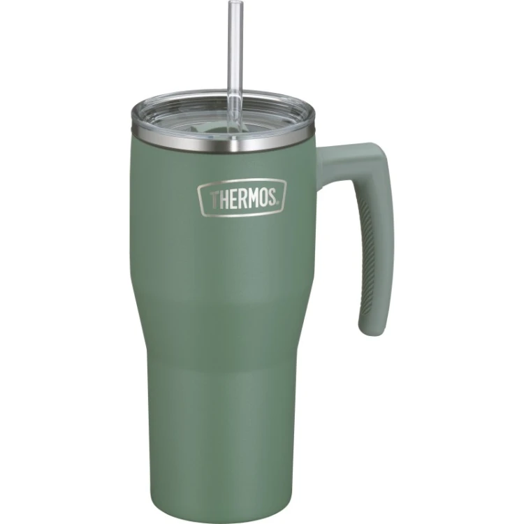 Termokubek Thermos Refreshing z uchwytem i słomką - matowo zielony