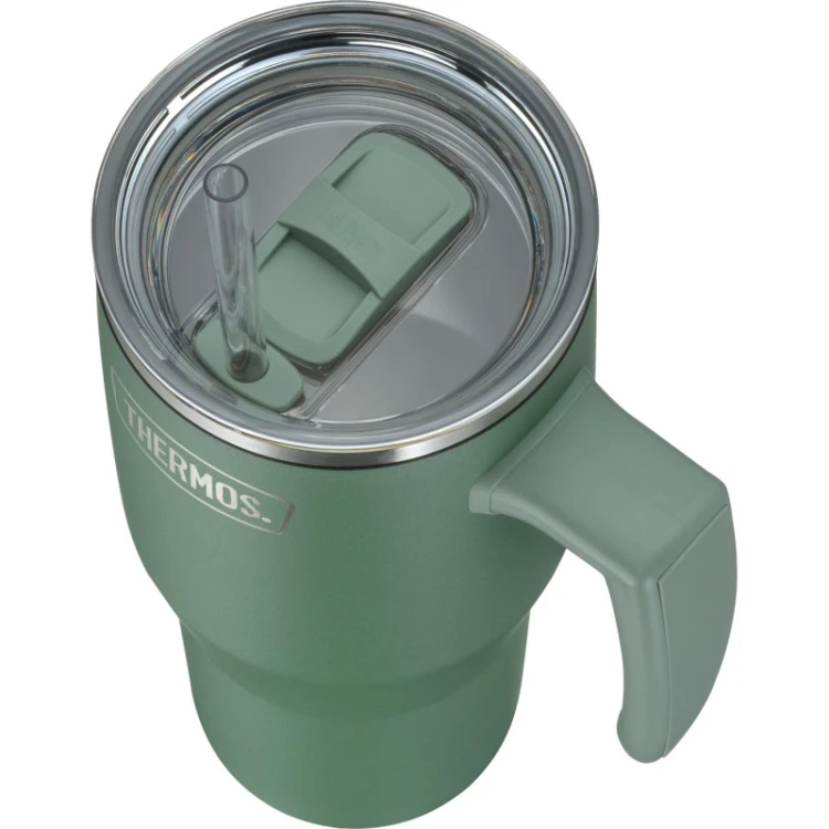 Termokubek Thermos Refreshing z uchwytem i słomką - matowo zielony