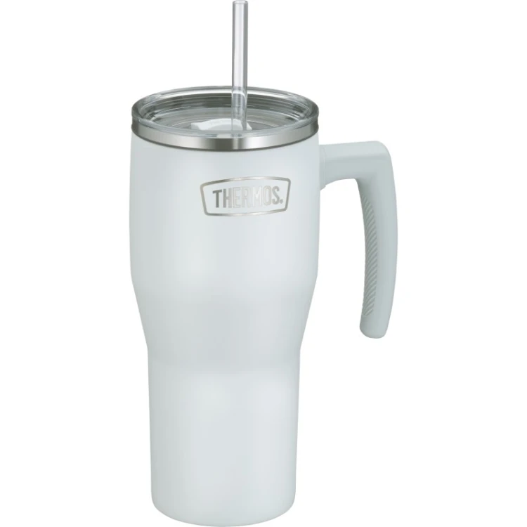 Termokubek Thermos ze słomką i uchwytem - biały 850 ml matowy