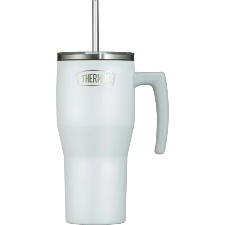 Termokubek Thermos ze słomką i uchwytem - biały 850 ml matowy