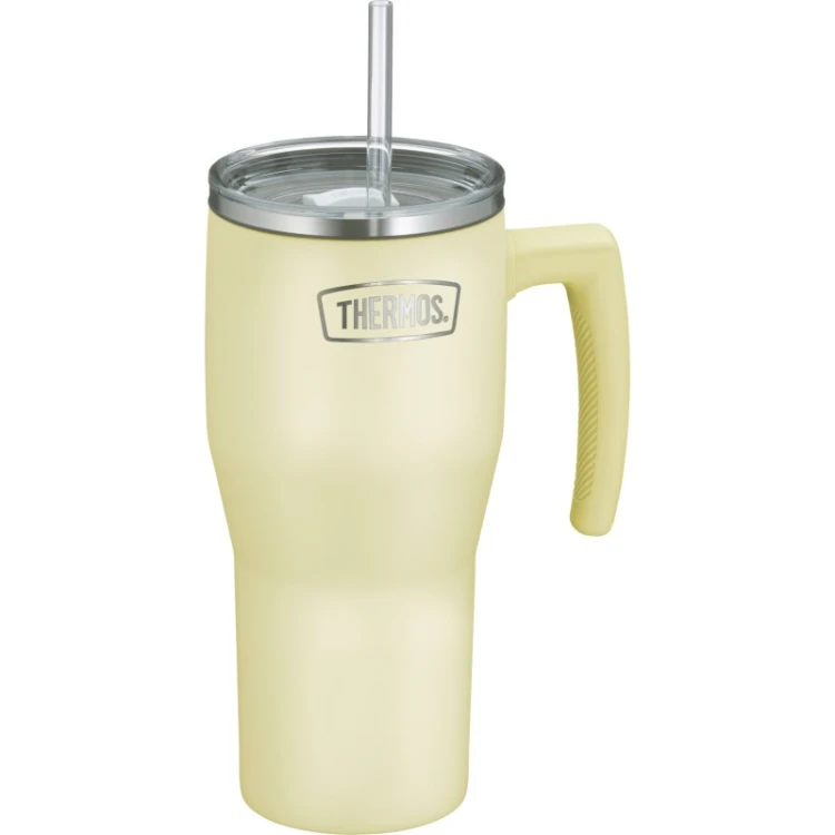 Termokubek Thermos ze słomką i uchwytem - waniliowy 850 ml matowy