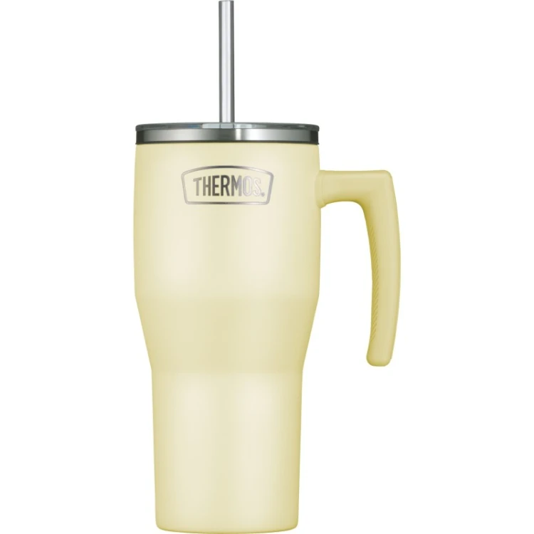 Termokubek Thermos ze słomką i uchwytem - waniliowy 850 ml matowy