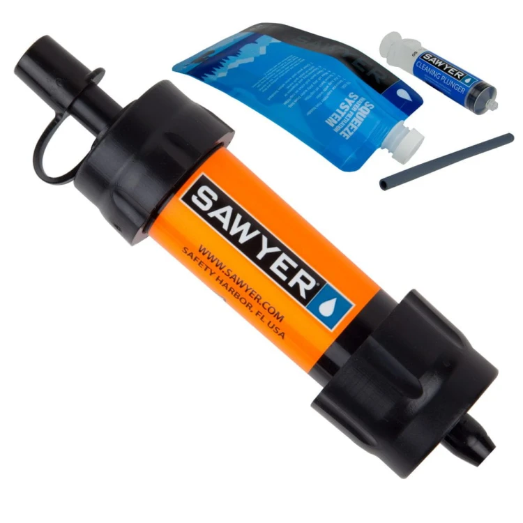 Filtr Sawyer Mini - MINI 103 z akcesoriami - lekki i przenośny filtr do wody do użycia w terenie i podczas wyjazdu. Słomkowy. Kolor pomarańczowy.