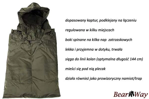 Poncho przeciwdeszczowe - peleryna przeciwdeszczowa, duża, rip-stop, oliwkowa, krój US Army