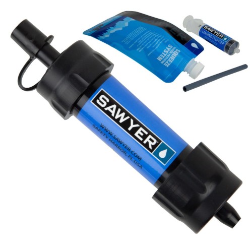 Filtr Sawyer Mini - MINI 128 z akcesoriami - lekki i przenośny filtr do wody do użycia w terenie i podczas wyjazdu. Słomkowy. Wersja niebieska.