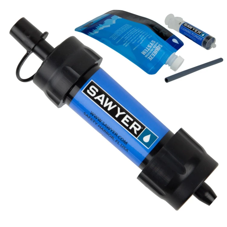 Filtr Sawyer Mini - MINI 128 z akcesoriami - lekki i przenośny filtr do wody do użycia w terenie i podczas wyjazdu. Słomkowy. Wersja niebieska.