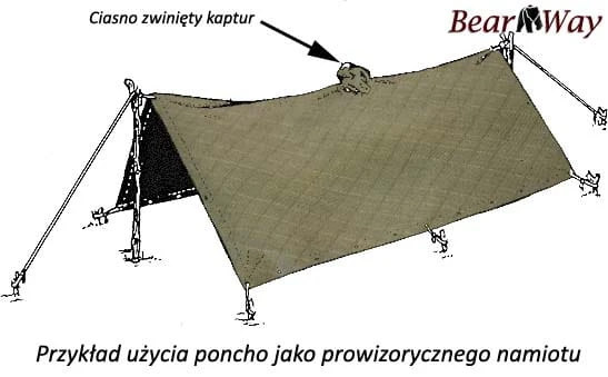 Poncho przeciwdeszczowe - peleryna przeciwdeszczowa, duża, rip-stop, oliwkowa, krój US Army