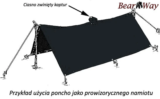 Poncho przeciwdeszczowe - peleryna przeciwdeszczowa, duża, rip-stop, czarna, krój US Army