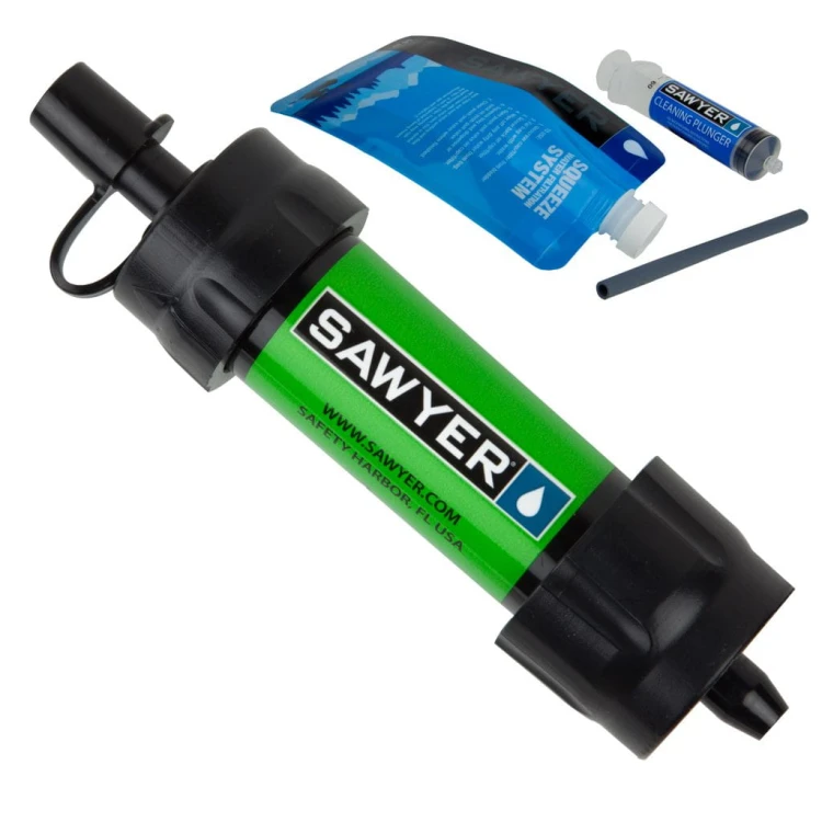 Filtr Sawyer Mini - MINI 101 z akcesoriami - lekki i przenośny filtr do wody do użycia w terenie i podczas wyjazdu. Słomkowy. Kolor zielony.
